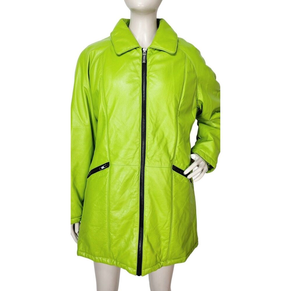 Vintage Wilson Leather Limited Edition Avocado Green Zip-Up Jacket Coat Large
